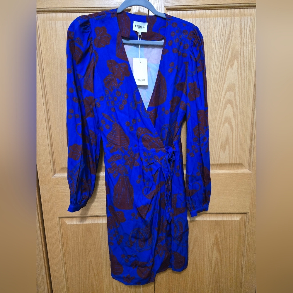 FRNCH Long Sleeve Blue and Brown Dress